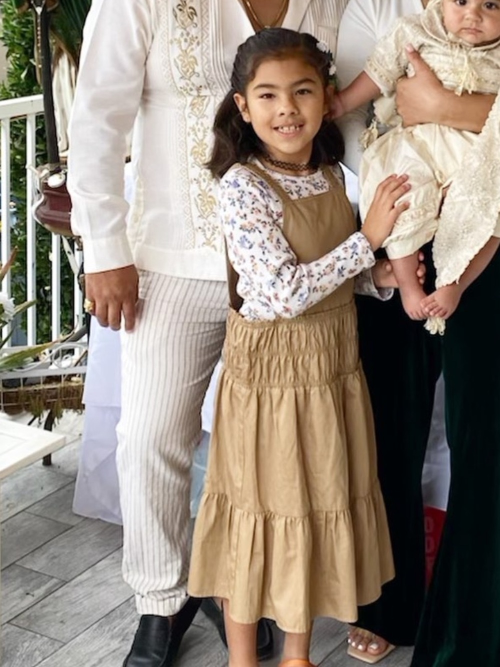 Zara tan/pink tiered pinafore dress